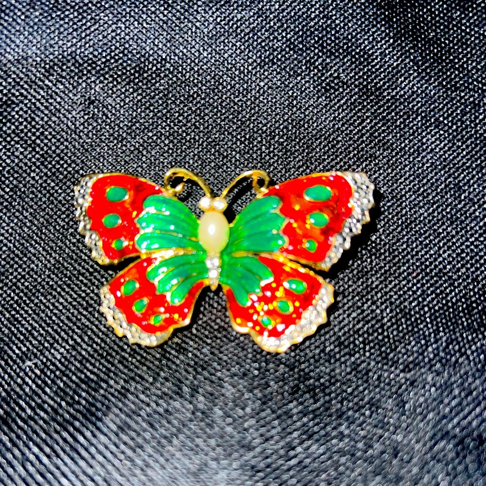 Orange, Red, Green, Colorful Enamel Butterfly Pin/Brooch